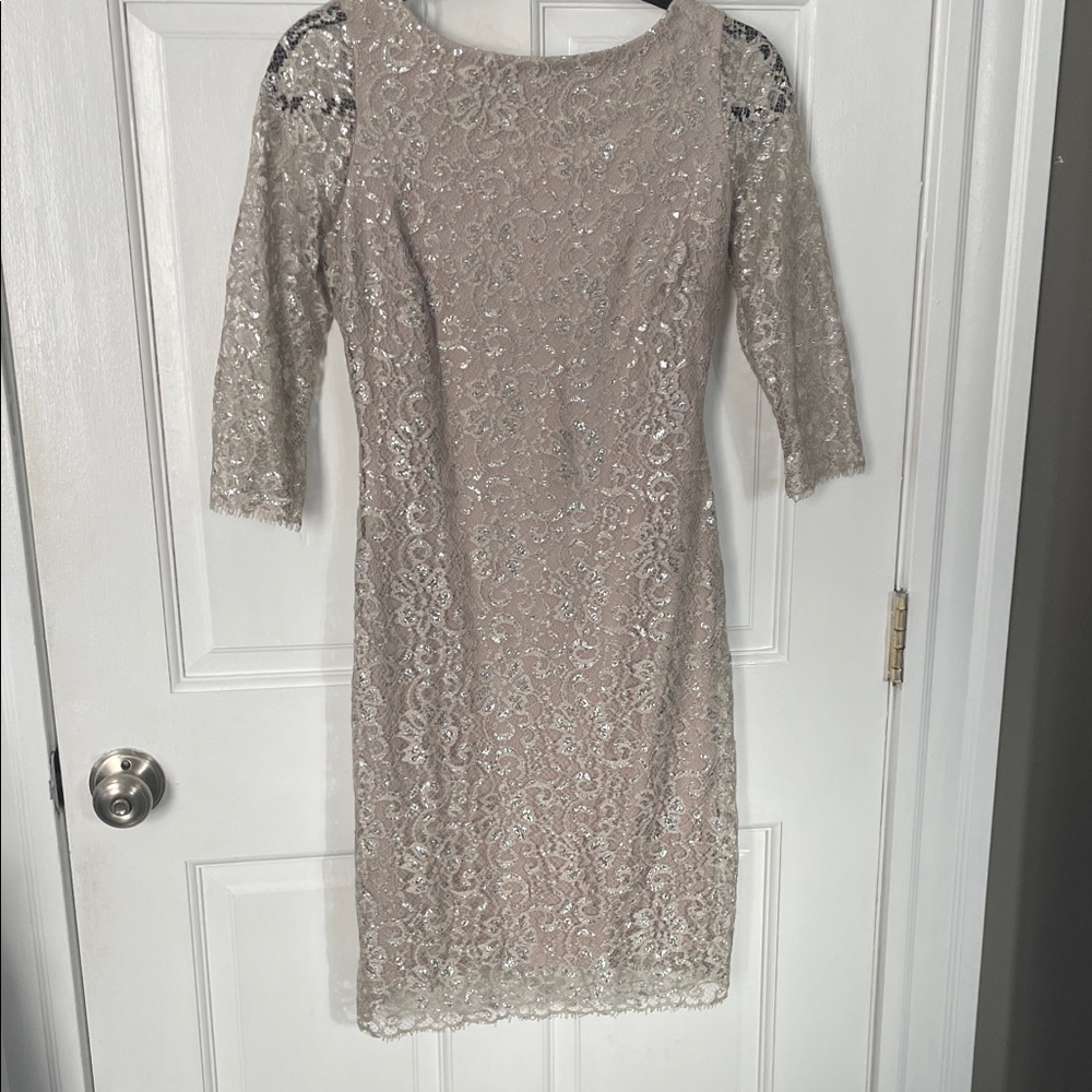 Calvin Klein Elegant Lace Dress in Silver
